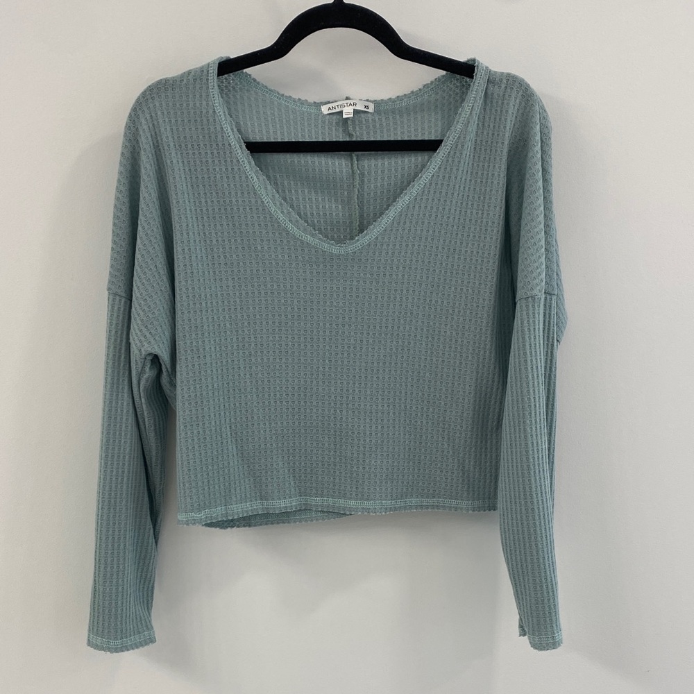 Waffle Crop Top V-Neck - XS